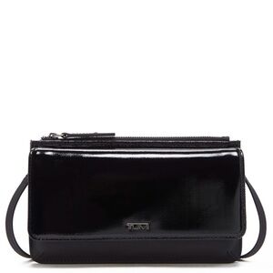 Tumi Belden Black Patent & Matte Leather Crossbody Wallet